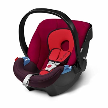 CYBEX Silver Babyschale Aton, Inkl. Neugeboreneneinlage, Ab Geburt bis ca. 18 Monate, Max. 13 kg, Rumba Red -